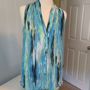 Worthington Blue and Green Sleeveless Blouse